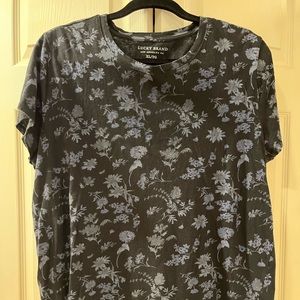 Lucky Brand Crewneck T, black with blue floral